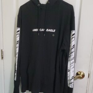 American Eagle Super Soft Black White Stripes Sleeves Skating Lounging Hoodie L